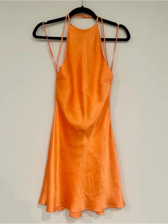 NWT Bec & Bridge Annika Sorbet Orange Satin Halter Mini Dress Size 4 - Picture 4 of 8